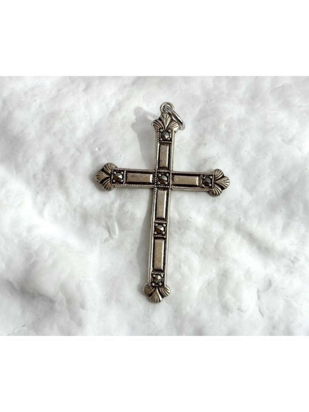 Marcasite Accented Cross Shaped Sterling Silver 925 Vintage Pendant